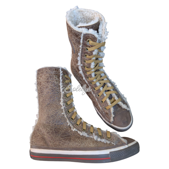 Converse RARE 2006 XHI 12 Eyelet Calf High Leather Wool Lined Boot Womens 10 - Picture 13 of 13